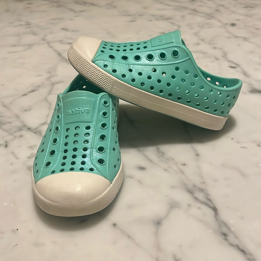 Native Shoes Kids Aqua and White Slip-On